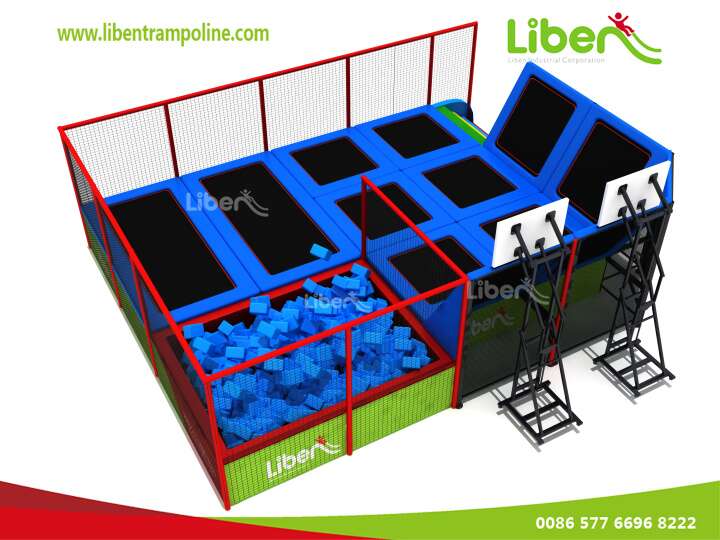 Rectangular Indoor Trampoline Park With Dodgeball Trampoline With Enclosure