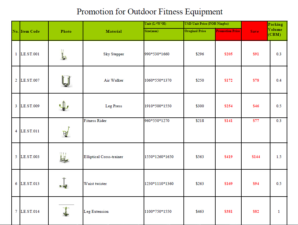 Promotion for outdoor fitness equipment