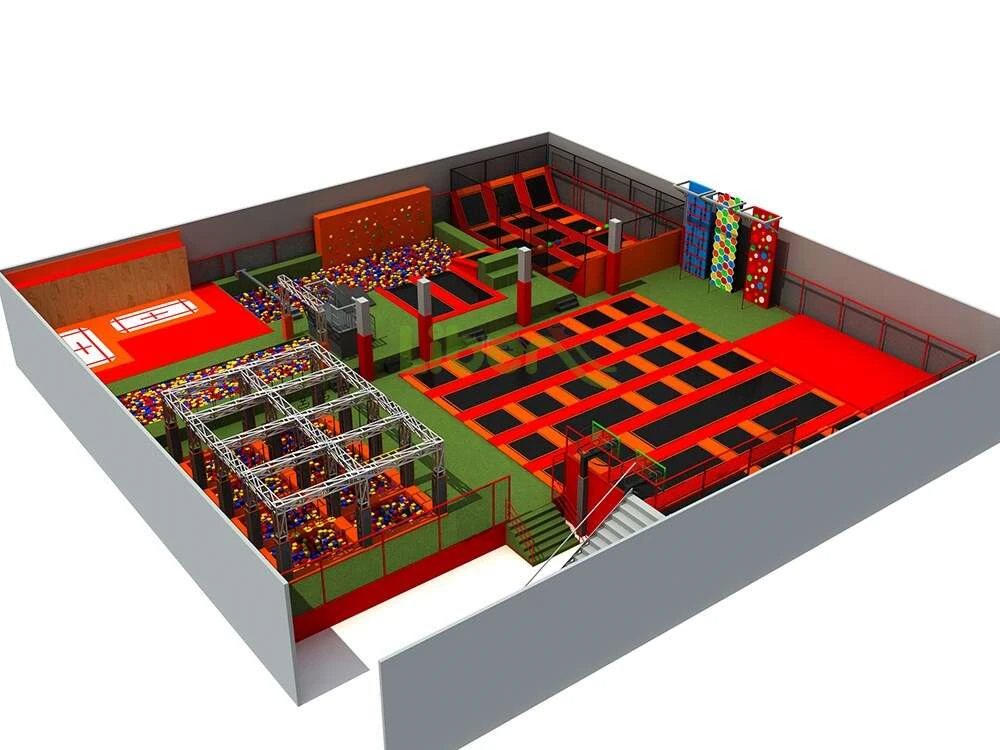 Liben 950sqm Indoor Trampoline Park In Poland With Air Bag, Indoor Climbing Frame