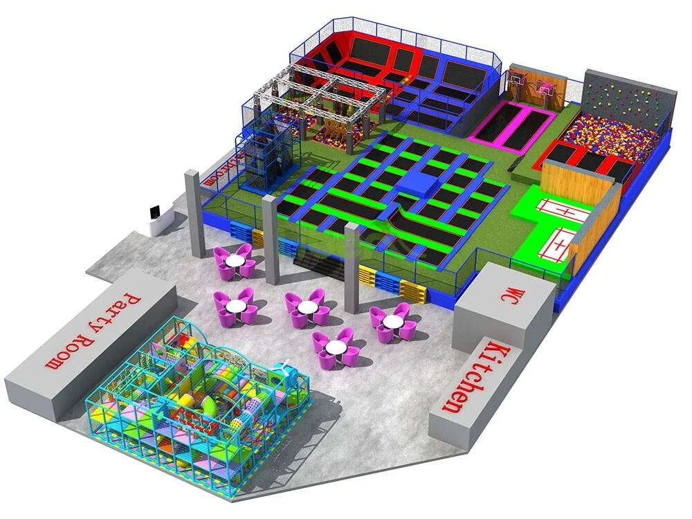 Large Liben Professional Indoor Trampoline Park With Foam Pit Basketball Stand Dodge Ball And Climbing Rock