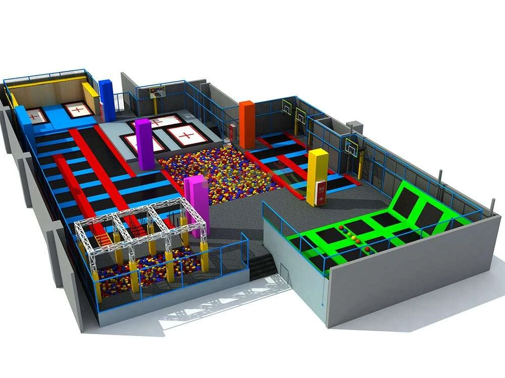 High Quality Large Professional Indoor Trampoline Park With Foam Pit Dodgeball And Basketball Hoop