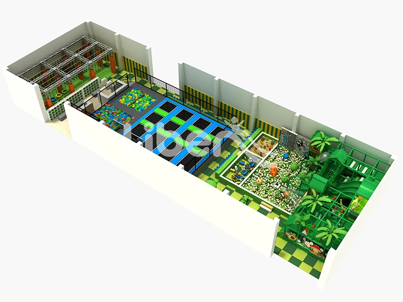 Green Forest Theme Indoor Play Center with Trampoline